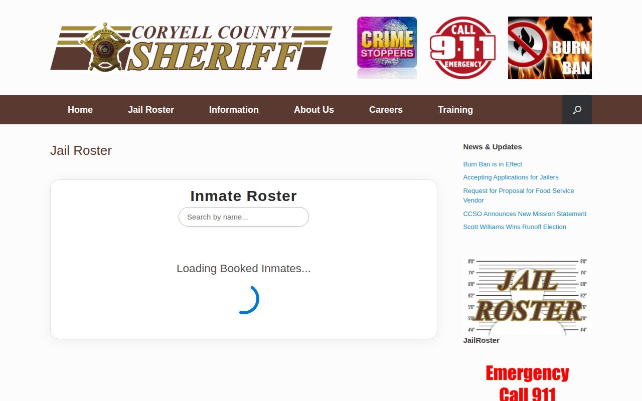 Coryell County release mugshot current jail roster example