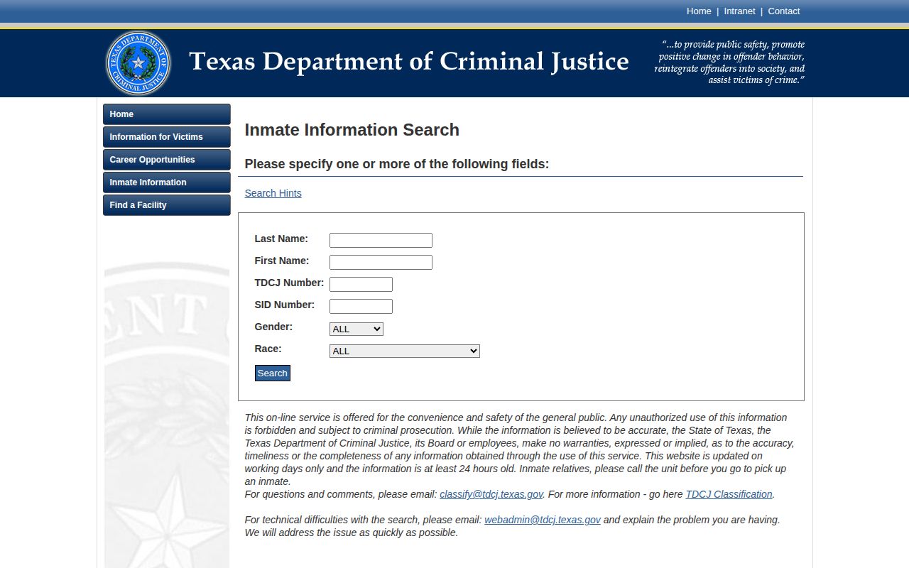 Coryell County projected release date TDCJ search form